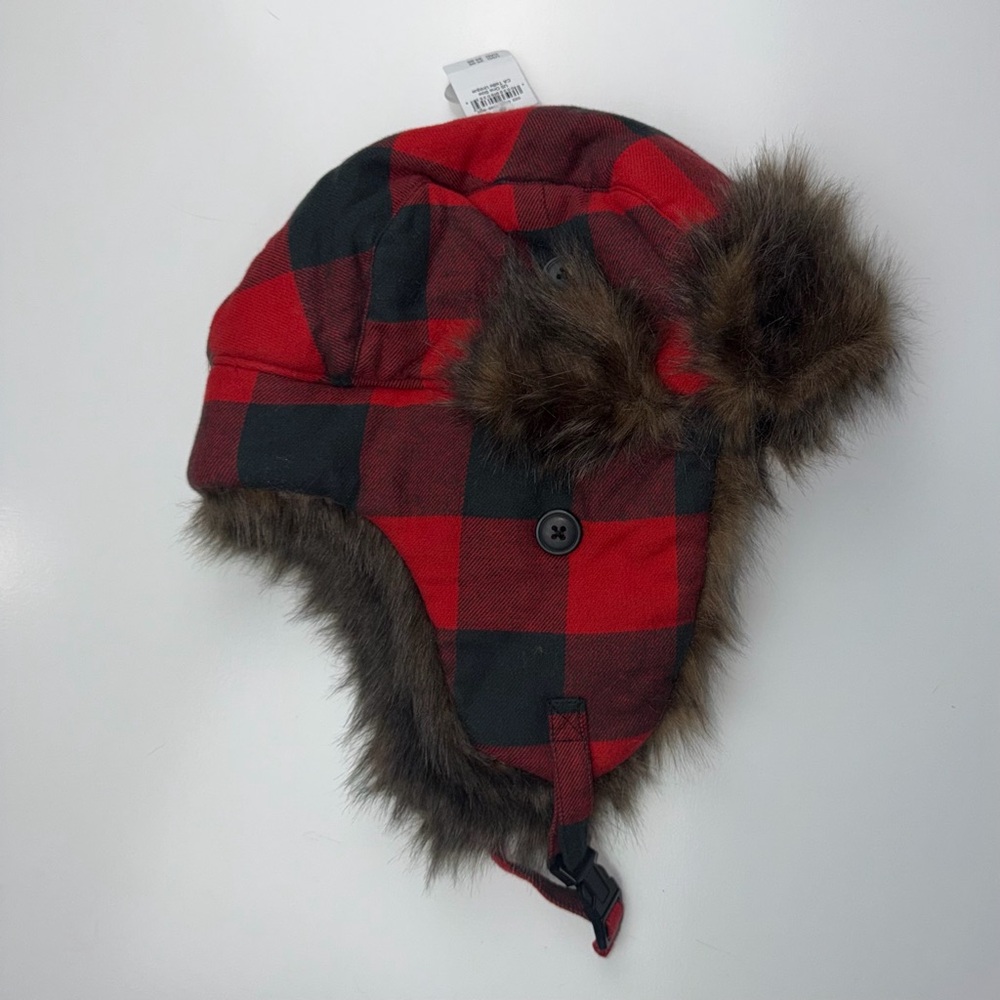 NEW American Eagle Outfitters Faux Fur Red Buffalo Plaid Winter Trapper Hat
